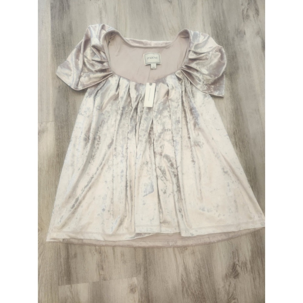 Maeve Anthropologie Crushed Velvet Cream Pearl Babydoll Blouse Women Size Medium